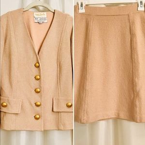ST. JOHN Collection-Tan w/ Gold Buttons Skirt Suit